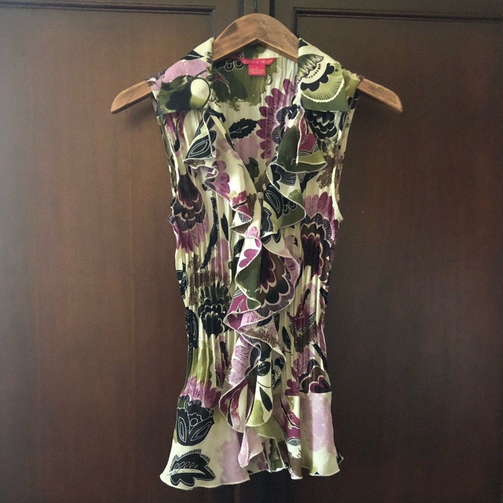 Sunny Leigh Sleeveless Ruffled Print Blouse, Women’s Size Small